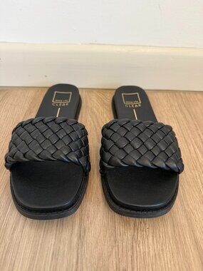 Dolce Vita CLEAR Black Woven Braided Leather Flat Slide Sandals,  Size 9